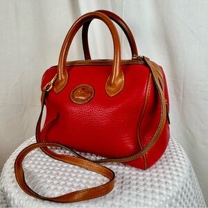 Vintage Dooney & Bourke Red and Brown Satchel Speedy Style Pebbled Leather CUTE